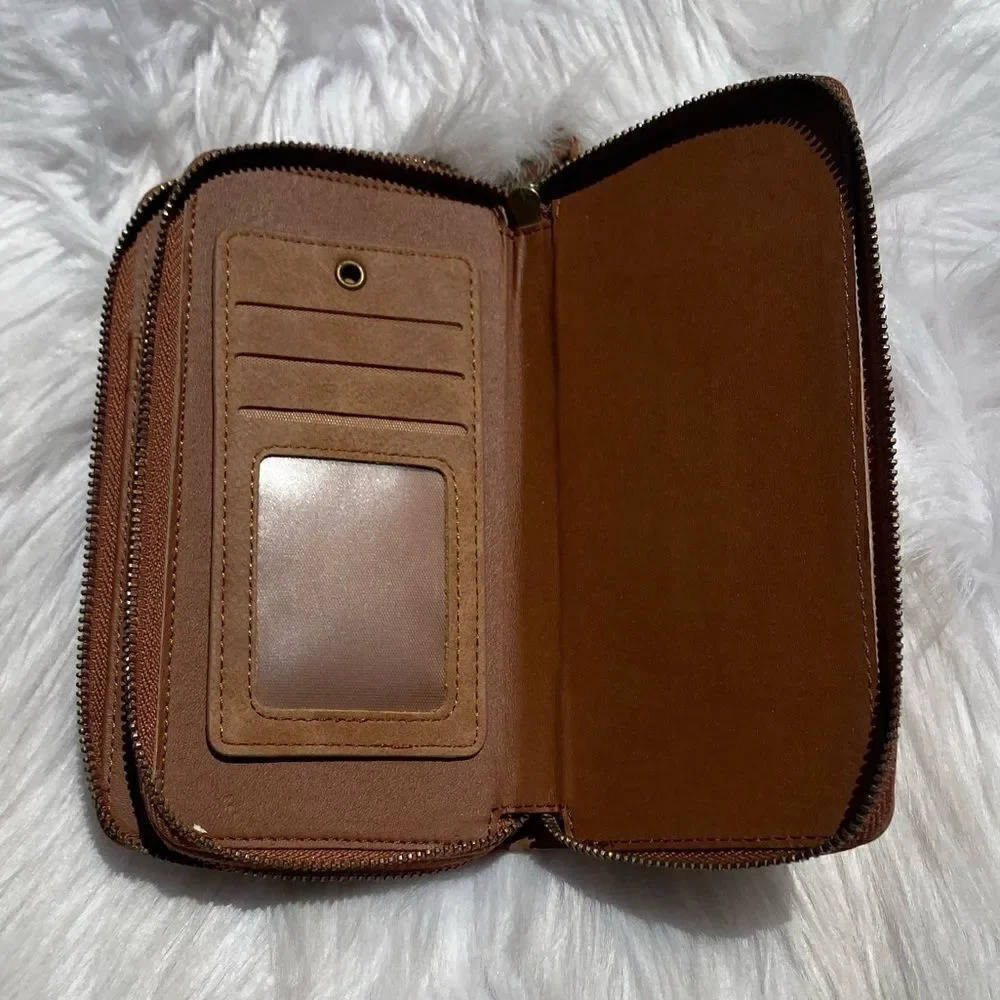Mini Crossbody Zip Up Crossbody Wallet Tan and Gold Small